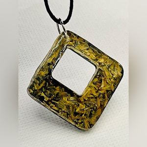 Handmade Preserved yellow flower black base necklace